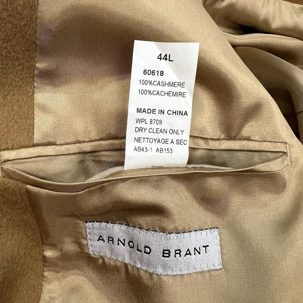 Arnold Brant Cashmere Blazer Jacket Sport Coat Mens 44L Long Golden Brown